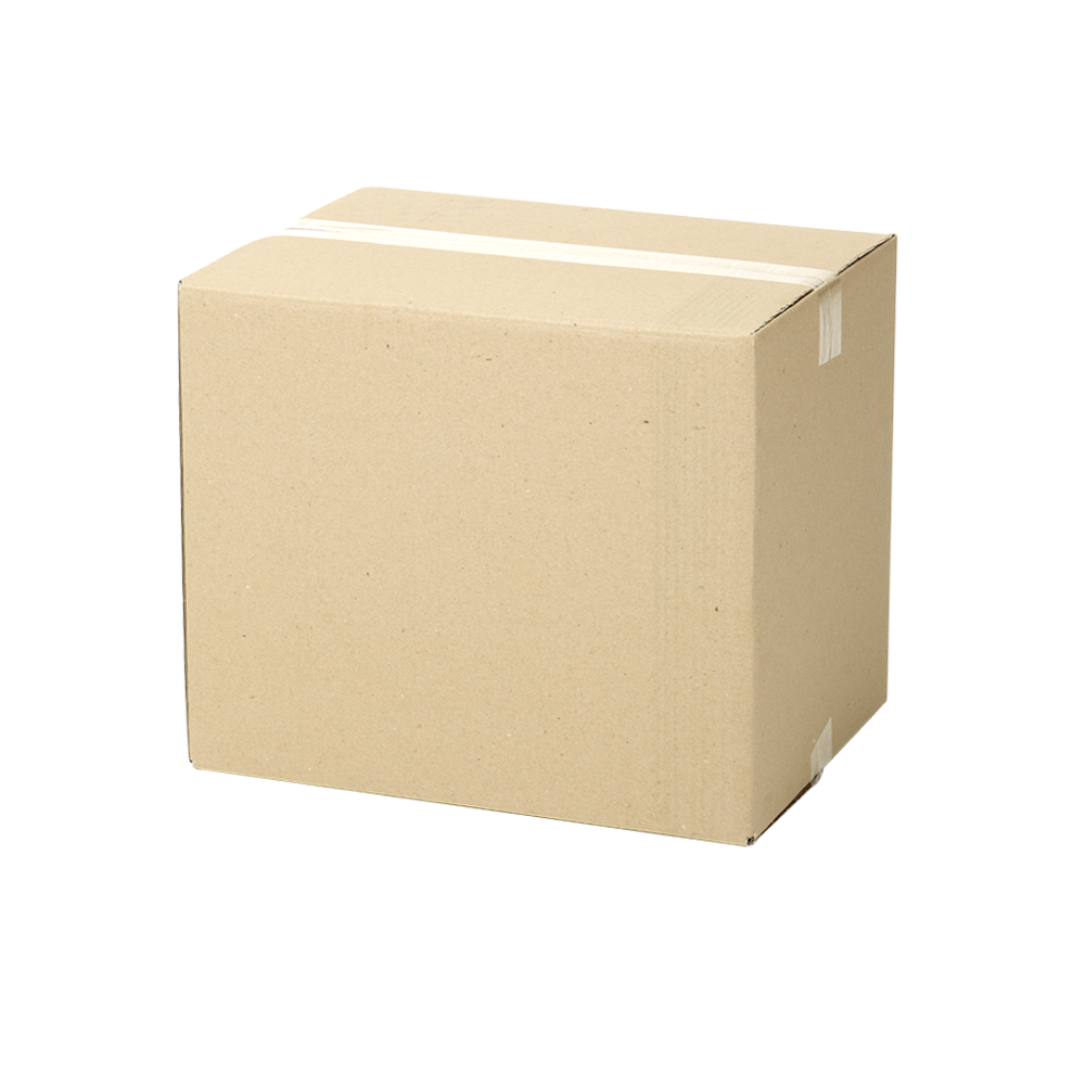 Image of carboard box sealed shut with packing tape. Ready to store in a self- storage unit.